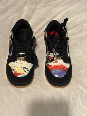 Supreme Kids Black Sneakers with Multicolor Paint-Splash Accents